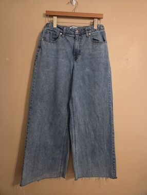 RSQ Ultra Wide Leg High Waist Raw Hem Fringe Denim Jeans Women's Size 27